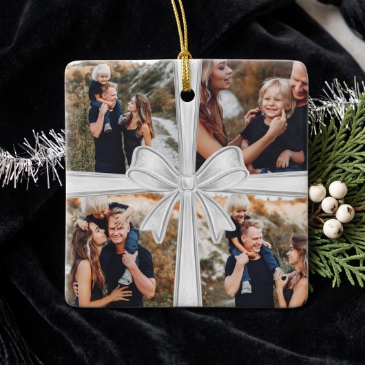 Moderne einfache silberne Bogen-Custom-4-Foto-Coll Keramikornament