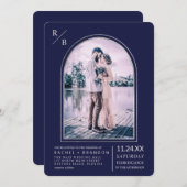 Moderne, einfache Silver Navy Blue Arch Wedding Einladung (Vorne/Hinten)