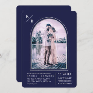 Moderne, einfache Silver Navy Blue Arch Wedding Einladung