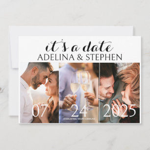 Moderne einfache Skript-Drei-Foto-Galerie QR CODE Save The Date