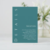 Moderne, einfache Smaragdgrüne Hochzeitdetails- Begleitkarte (Stehend Vorderseite)