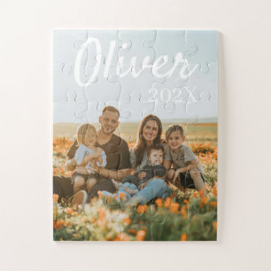 Moderne einfache spielerische Skript-Familienfoto- Puzzle