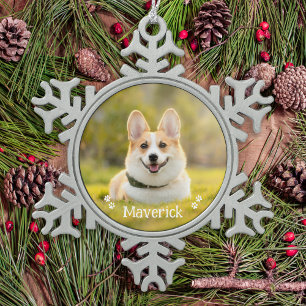 Moderne einfache stilvolle personalisierte Fotogra Schneeflocken Zinn-Ornament