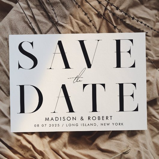 Moderne, einfache, stilvolle Schwarz-Weiß-Hochzeit Save The Date