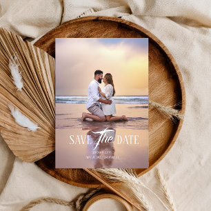Moderne einfache Strandsonnenuntergang Paar-Foto-H Save The Date
