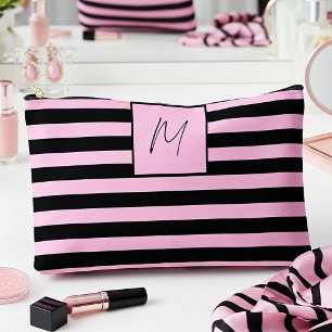 Moderne einfache Streifen-Monogramm Zubehörtasche