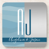 Moderne, einfache, stylische Blue & Silver Wedding Getränkeuntersetzer (Vorderseite)