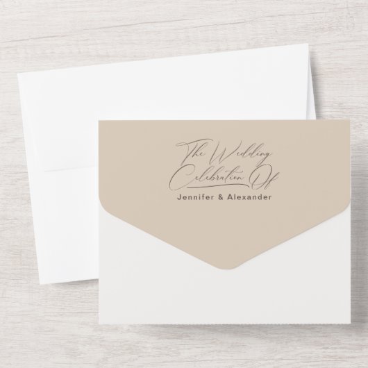 Moderne, einfache Taupe Hochzeit alles in einem In All In One Einladung (Rückseite)