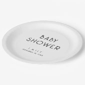 Moderne, einfache Text-Schwarz-Weiß-Babydusche Pappteller (Schrägansicht)