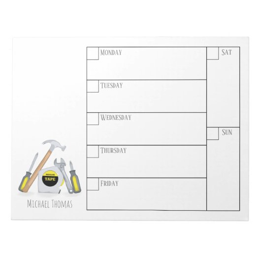 Moderne einfache Tools Minimal Weekly Calendar Notizblock (Vorderseite)