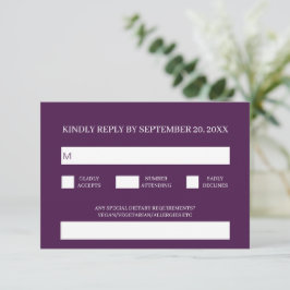 Moderne einfache traditionelle lila Hochzeits-RSVP Begleitkarte