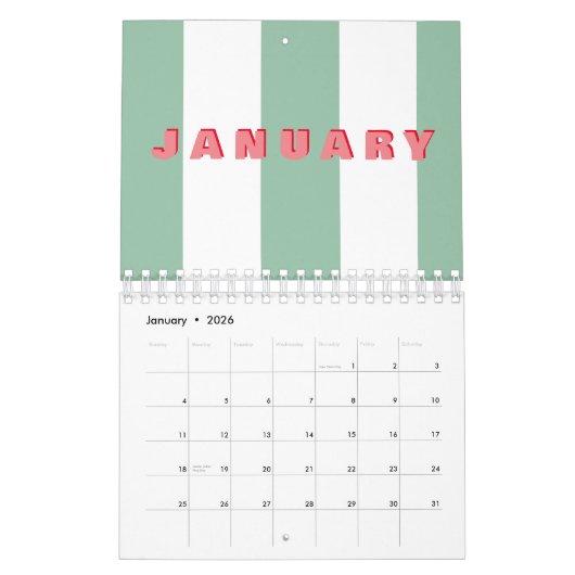 Moderne einfache Typografie gestreift Kalender (Jan 2026)