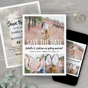 Moderne einfache Typografie-Overlay 4 Foto-Hochzei Save The Date