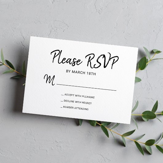 Moderne, einfache Typografie Schwarz-Weiß-Hochzeit RSVP Karte