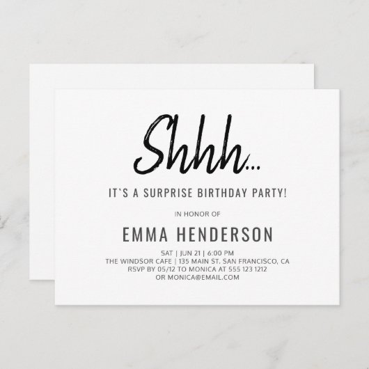 Moderne, einfache Überraschung Geburtstag Einladungspostkarte (Vorne/Hinten)