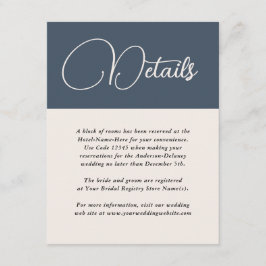 Moderne, einfache und blaue Hochzeitdetails Begleitkarte