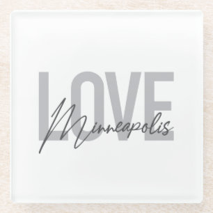 Moderne, einfache, urbane, coole Liebe Minneapolis Glasuntersetzer