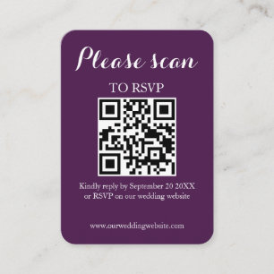 Moderne einfache violette QR-Code- und RSVP-Hochze Begleitkarte