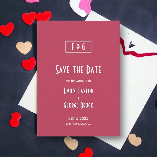 Moderne einfache Viva Magenta Monogram Chic Weddin Save The Date