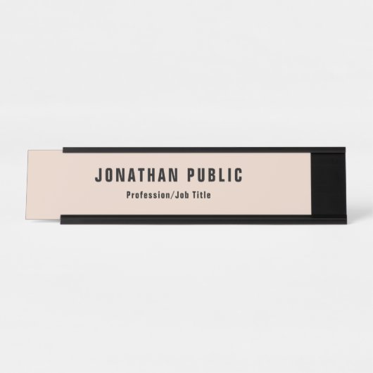 Moderne einfache Vorlage Elegant Beige Schwarz Schreibtischnamensplakette (Vorderseite )