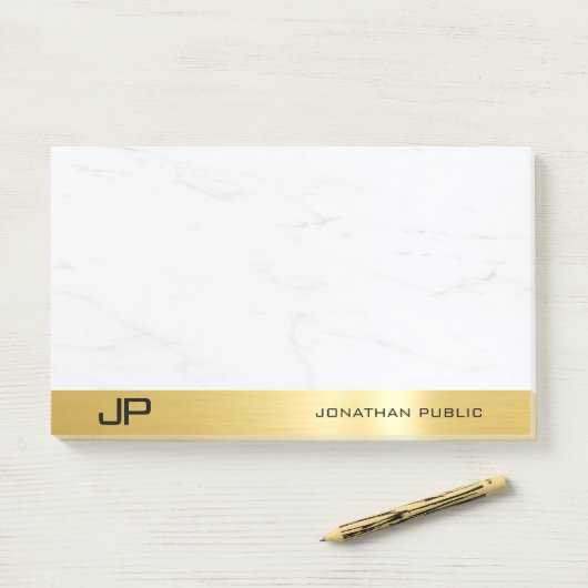 Moderne einfache Vorlage elegant Gold und Marmor Post-it Klebezettel (Auf Schreibtisch)