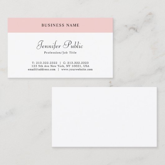 Moderne einfache Vorlage Elegantes Rosa Weiß Visitenkarte (Vorne/Hinten)