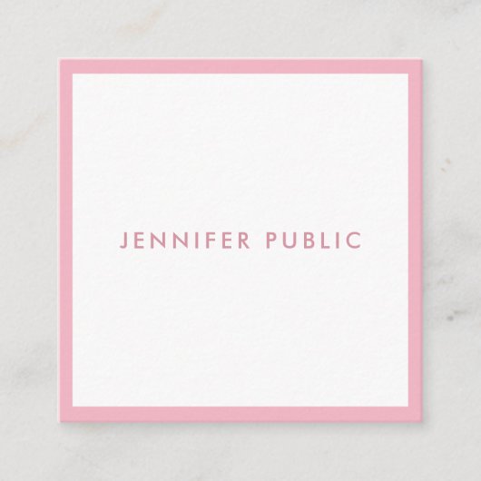 Moderne, einfache Vorlage in hellrosa Beruflicher Quadratische Visitenkarte (Vorderseite)