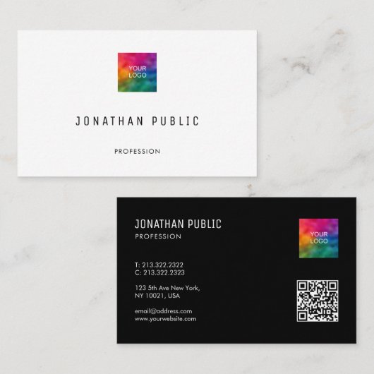 Moderne, einfache Vorlage QR-Code-Logo-Ozean Visitenkarte (Vorne/Hinten)