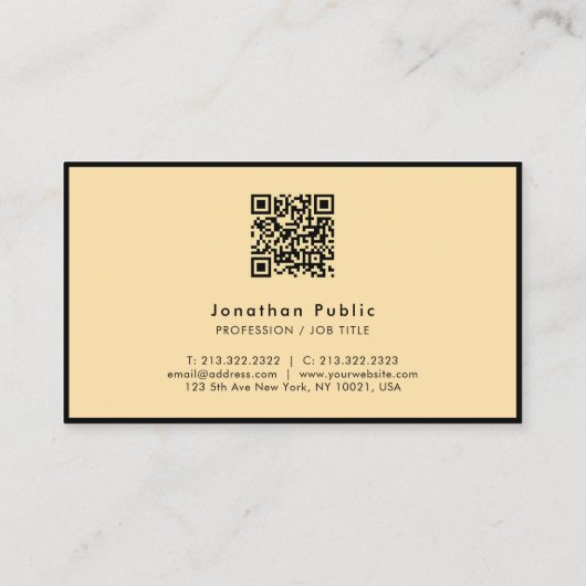 Moderne einfache Vorlage QR Code Schwarz & Gold Visitenkarte (Rückseite)