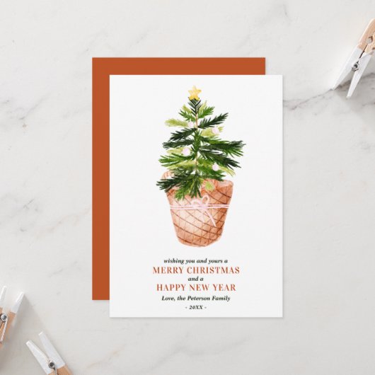 Moderne, einfache Weihnachtsbaumgrüße Karte (Vorderseite/Rückseite Beispiel)