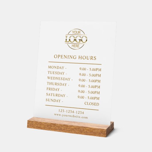 Moderne, einfache Weiß-Gold-Business-Öffnungszeite Acrylschild (Winkel)