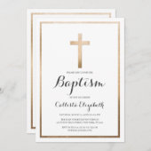 Moderne einfache weiße Goldtaufe Einladung (Vorne/Hinten)