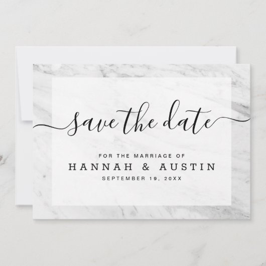 Moderne, einfache, weiße Marmor Elegante Hochzeit Save The Date (Vorderseite)