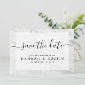 Moderne, einfache, weiße Marmor Elegante Hochzeit Save The Date (Stehend Vorderseite)