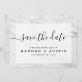 Moderne, einfache, weiße Marmor Elegante Hochzeit Save The Date (Vorne/Hinten)