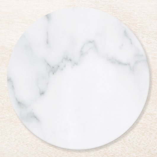 Moderne einfache weiße Marmor-Rustico-Papier-Unter Runder Pappuntersetzer (Vorderseite)
