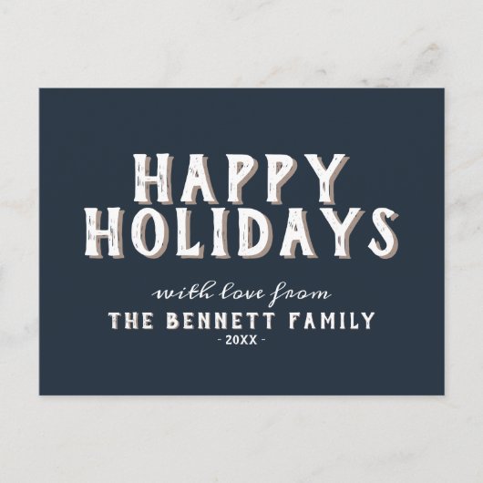 Moderne einfache weiße Typografie glückliche Ferie Postkarte (Vorderseite)