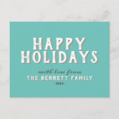 Moderne einfache weiße Typografie glückliche Ferie Postkarte (Vorderseite)