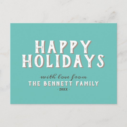 Moderne einfache weiße Typografie glückliche Ferie Postkarte (Vorderseite)