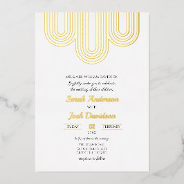 Moderne, einfache weiße und goldene Hochzeit Folieneinladung