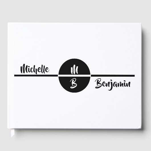 Moderne, einfache White Stylish Monogram Name Wedd Gästebuch (Vorderseite)