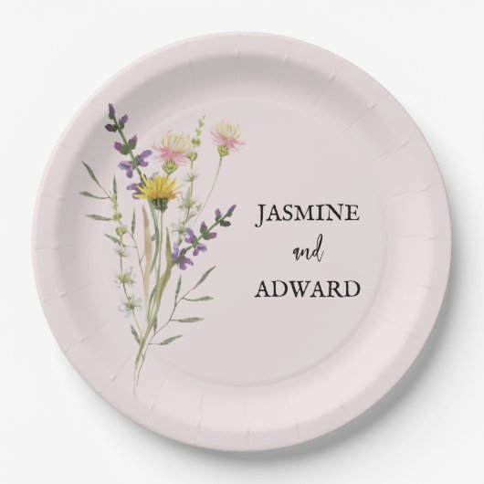 Moderne einfache Wildblume Blumenhochzeit Pappteller (Vorderseite)