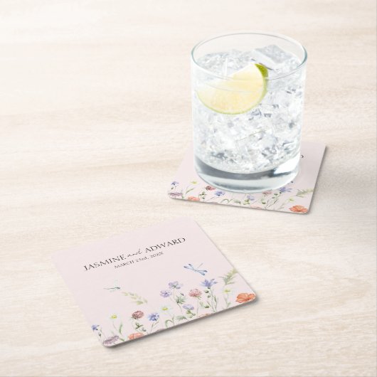 Moderne einfache Wildblume Blumenhochzeit Rechteckiger Pappuntersetzer (Vor Ort)