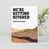 Moderne, einfache wir werden Hitched Boho Wedding Save The Date (Stehend Vorderseite)