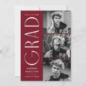 Moderne Einfachheit Burgund 3 Foto Abschluss Ankündigung (Vorderseite)