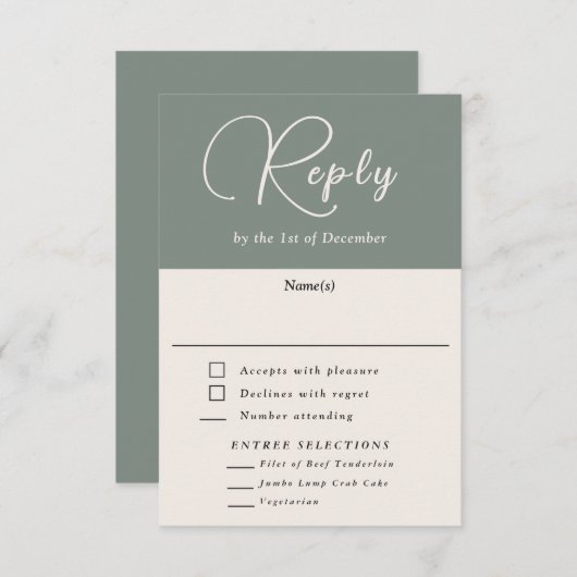 Moderne Einfachheit Deep Sage Einfache UAWG mit Ma RSVP Karte (Vorne/Hinten)