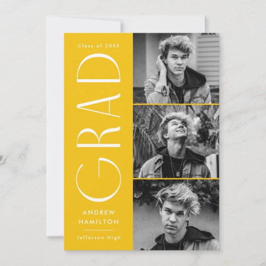 Moderne Einfachheit Gelb 3 Foto Abschluss Ankündigung (Vorderseite)