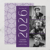 Moderne Einfachheit Lila 3 Foto 2023 Abschluss Ankündigung (Vorne/Hinten)