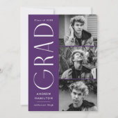 Moderne Einfachheit Lila 3 Foto Abschluss Ankündigung (Vorderseite)