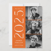 Moderne Einfachheit Orange 3 Foto 2025 Abschluss Ankündigung (Vorderseite)